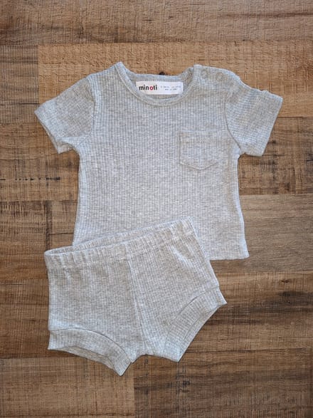 Minoti - rib setje - grijs - summer set - maat 56/62
