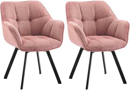 CLP Jordi Set van 2 eetkamerstoelen - Met armleuning - Metaal frame - Ribstof/roze