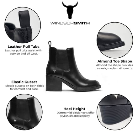 Windsor Smith Dames Zwarte Klassieke Leren Platform Enkel Chelsea Laarzen - Varsity