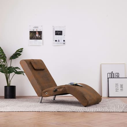 vidaXL - Massage - chaise - longue - met - kussen - kunstsuède - bruin