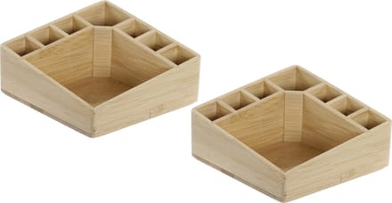 Set van 2x stuks bamboe make-up organizer/houder sorteerbakje 8 vaks 14 x 14 x 7 cm - Opruimbakjes voor make-up