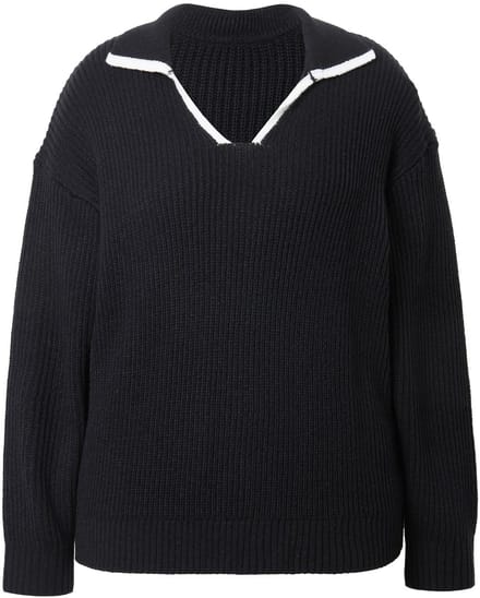 Studio Untold - Dames - Trui oversized structuurbreisel polokraag - Zwart - Maat 46+