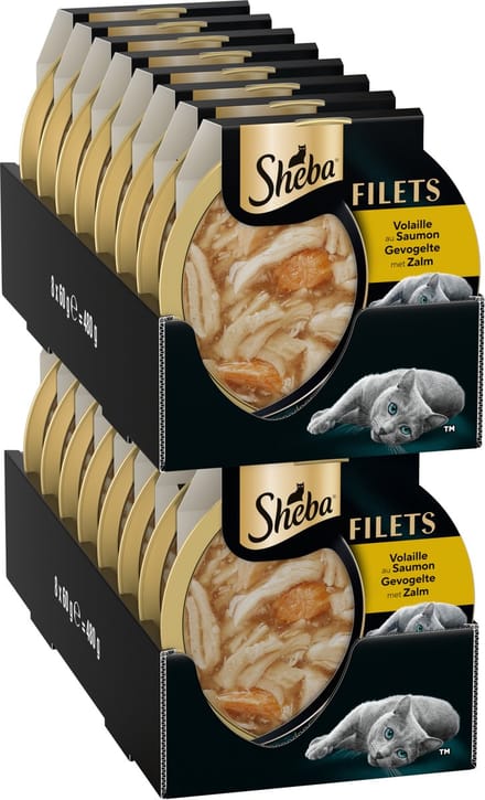 Sheba Kattenvoer - Filets - Gevogelte en zalm in saus - 16x60g