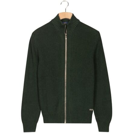 Baileys Vest Uni Color Cotton Fullzip Allover Structure Knit Donker Groen / male