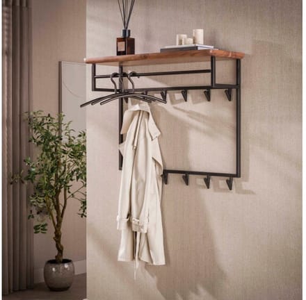 Kapstok Edge Curve hoog 12H - Massief acacia bruin - 100x33x80 cm