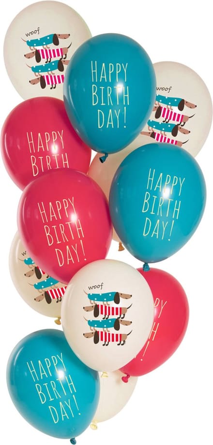 Ballonnen Birthday Doggy 33cm - 12 stuks