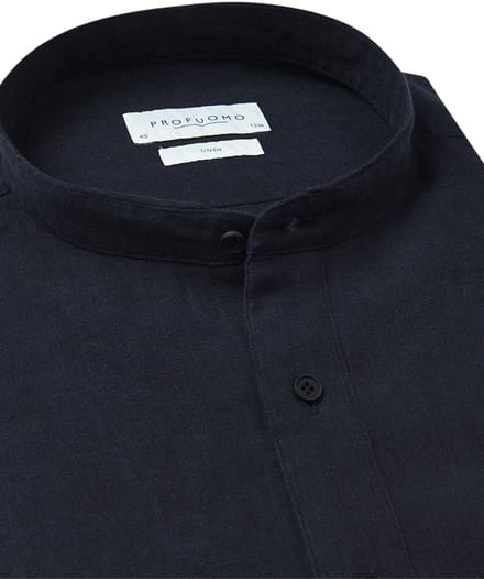 Profuomo overhemd donkerblauw standing collar linnen