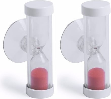 Zandloper - 2x - badkamer/poets timer - zuignap - 2 minuten - rood