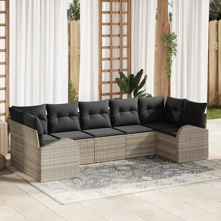 vidaXL Tuinbank Set met kussen met opslag 7 pcs Lichtgrijs poly rattan