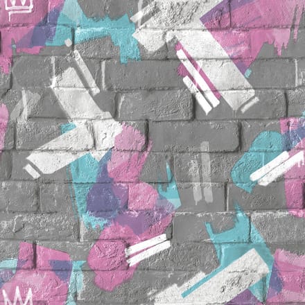 Dutch Wallcoverings - Pop- baksteen/verf grijs/roze/blw - M466-09