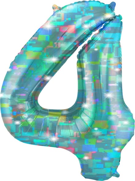 Folat - Folieballon Cijfer 4 Galactic Aqua - 86 cm