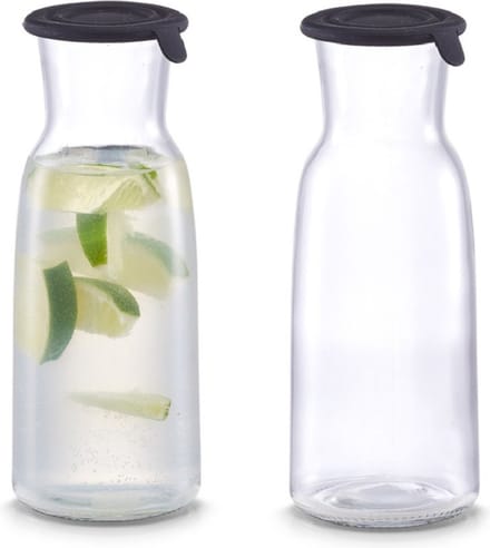 Glazen karaffen - 2x - met siliconen deksel - 700 ml - waterkaraf - D8 x H21 cm - karaf
