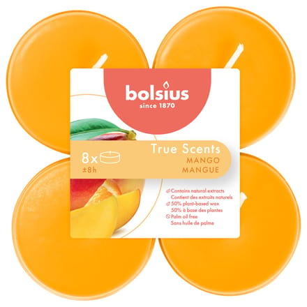 Bolsius - True Scents - Maxi - Geurtheelichten - 8 stuks per verpakking - Clear cup - Mango