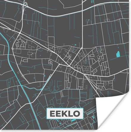 Poster Stadskaart – Grijs - Kaart – Eeklo – België – Plattegrond - 75x75 cm