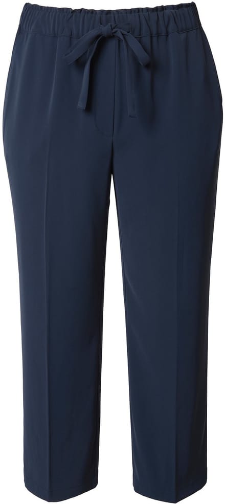 Ulla Popken - Dames - 7/8-broek persplooien elastische tailleband strikbandje - Marine - Maat 46