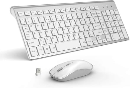 Draadloos Toetsenbord en Muis Set, Oplaadbare Volledig Formaat QWERTY Zilver Wit