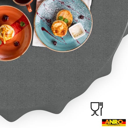 ANRO Tafelkleed Effen linnenlook Grijs Rond Ø100cm Rechte rand Afwasbaar Waterafstotend
