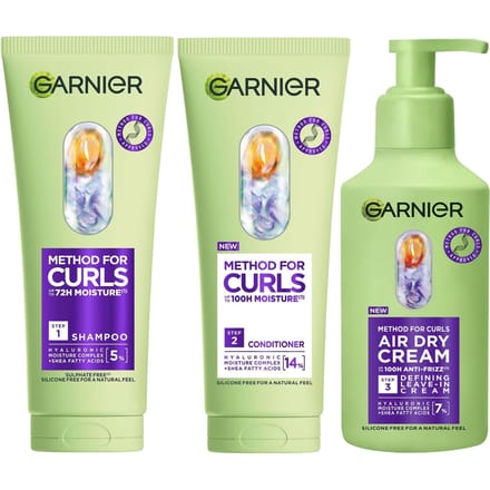 Garnier Method for Curls Shampoo, Conditioner and Air Dry Cream Bundle