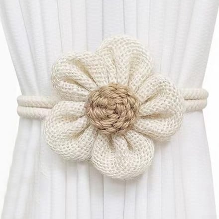 Magnetische Gordijnhouders Set van 4 – Bohemian Handgeweven Bloem Design – Witte Gordijn Tiebacks