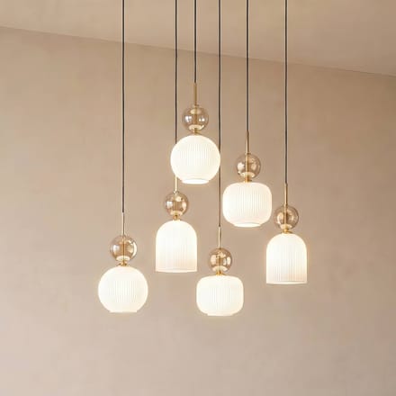 TK Lighting Hanglamp Sophia, 6-lamps, wit/cognac, 65 cm lang, E14