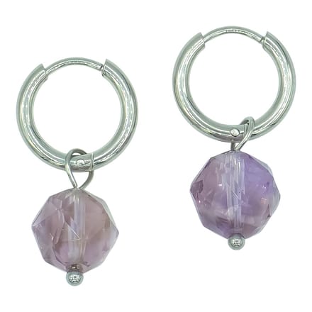 Stalen Oorringen met Amethist Natuursteen Hangers – Lengte 23mm
