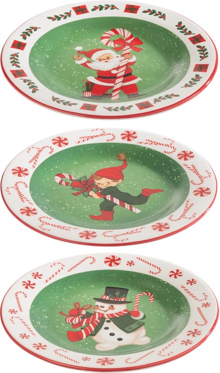 J-Line bord Kerstmis Dolomite - keramiek - mix - 3 stuks
