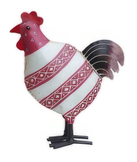 Beeld Metalen kip 25 cm hoog gestreept crème - oud roze