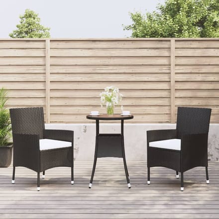 vidaXL - 3-delige - Bistroset - met - kussens - poly - rattan - zwart