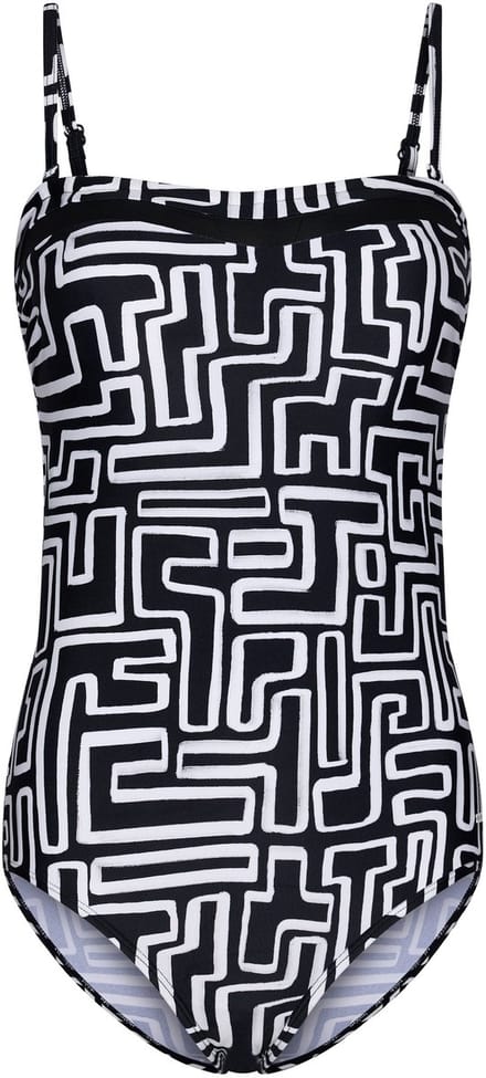 Pastunette-Badpak Graphic Beach - Zwart/Wit - Corrigerend - Strapless - Maat 36