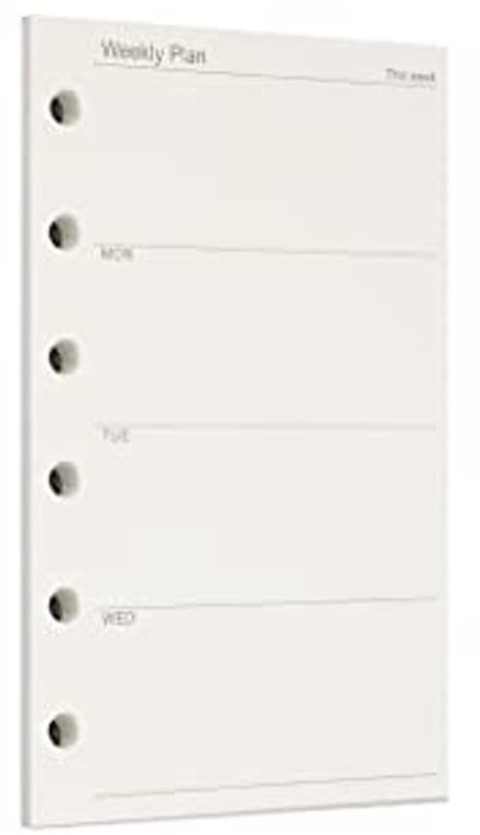 Weekly Planner A7 - 45 Vellen/90 Pagina's - Losbladig Gestanst Papier voor 6 Gaats Binder
