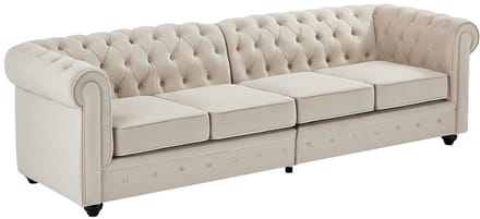 Vente-unique Vierzitsbank in beige fluweel - Chesterfield CHESTERFIELD