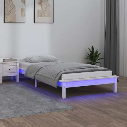 vidaXL - Bedframe - LED - massief - hout - wit - 90x190 - cm