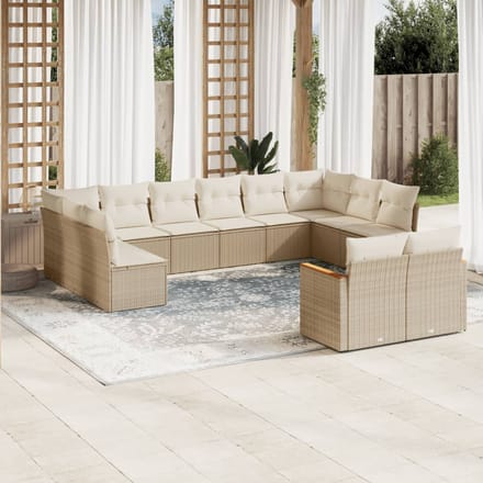 vidaXL - 12-delige - Loungeset - met - kussens - poly - rattan - beige