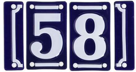 Best for Boots huisnummer 58 met sierrand - Oudhollands - emaille - blauw/wit