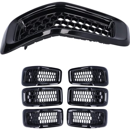 7 stuks Voorgrille Inzetstukken Grillbeschermer Sierlijst Accessoire Geschikt voor Jeep Cherokee 20142018Glanzend Zwart black
