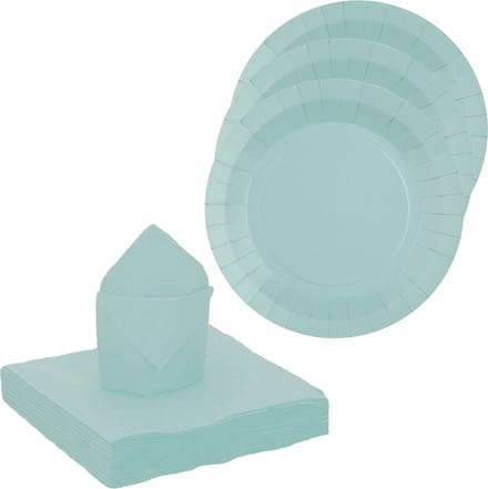 Santex feest/verjaardag servies set - 20x gebaksbordjes/25x servetten - lichtblauw - karton