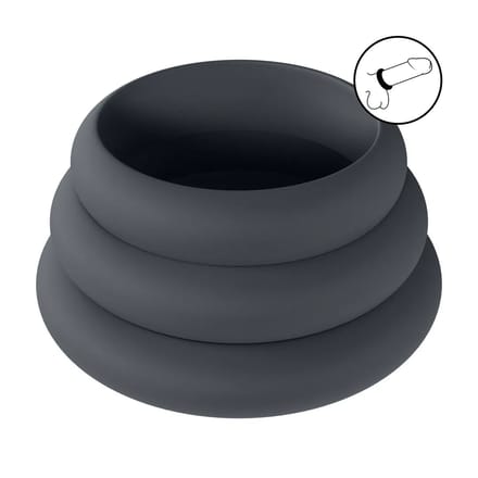 Wide O Silicone Cockring Set of 3 - S/M/L - Black