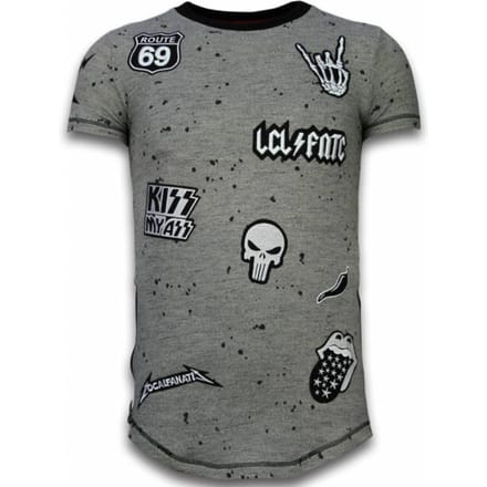 Longfit Asymmetric Embroidery - T-Shirt Patches - Rockstar - Grijs