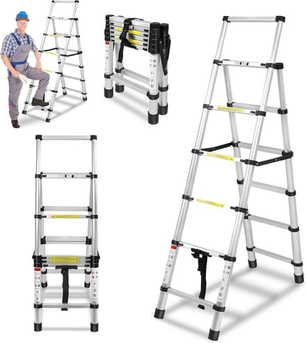 Multifunctionele Telescoopladder Aluminium - Inschuifbaar & Opvouwbaar - Tot 3.7 Meter - 150 kg Belasting