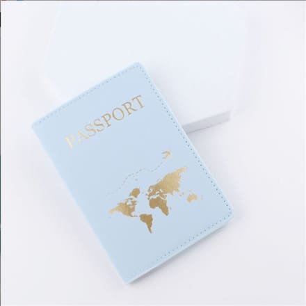 Wereldkaart Premium Lederen Paspoorthoes - Paspoorthouder - Paspoort Protector - Blauw