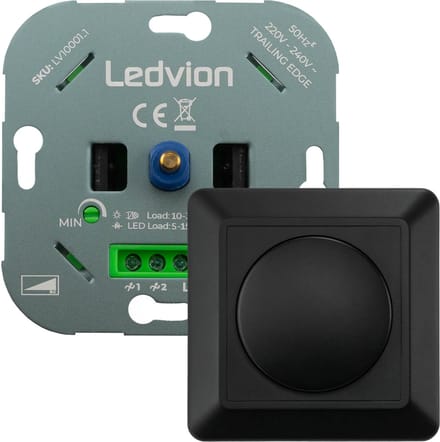 Ledvion - LED Dimmer 5-150W - Incl. Zwarte Afdekplaat - Universeel