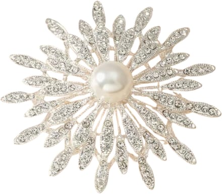 Broche zilverkleur strass parel- kleding speld- Charme Bijoux
