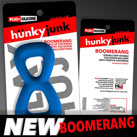 Hünkyjunk - Boomerang - Dubbele Cockring met Ballstretcher - Blauw