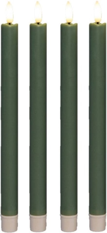 Anna's Collectionled dinerkaarsen - 4x - jade groen -25 cm - 3D vlam - warm wit licht