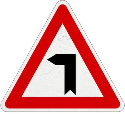 Haakse bocht links bord | Sign Again materiaal | 40 cm