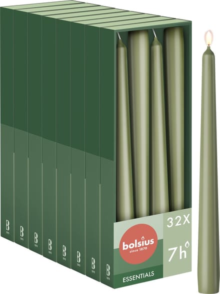 Bolsius - Gladde Dinerkaarsen - 24,5 cm - 32 stuks - Olijfgroen