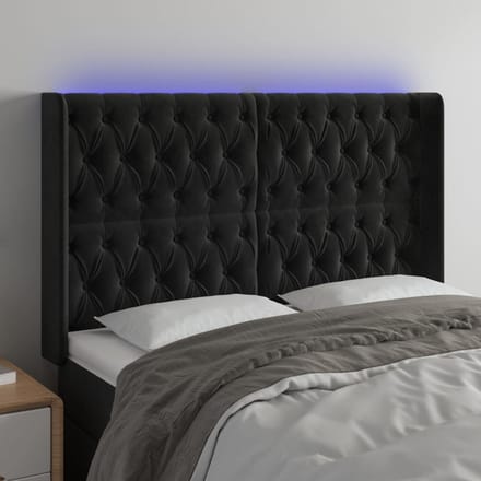vidaXL - Hoofdbord - LED - 147x16x118/128 - cm - fluweel - zwart