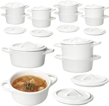 12-delig set CREME Mini-pot met deksel crèmewit van aardewerk – 24301080