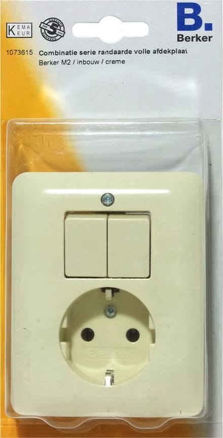BERKER M2 Combinatie - Dubbele Serieschakelaar + Randaarde wandcontactdoos - Crème