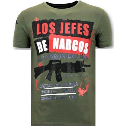 Heren T-shirt Rhinestone - Los Jefes De Narcos - Groen